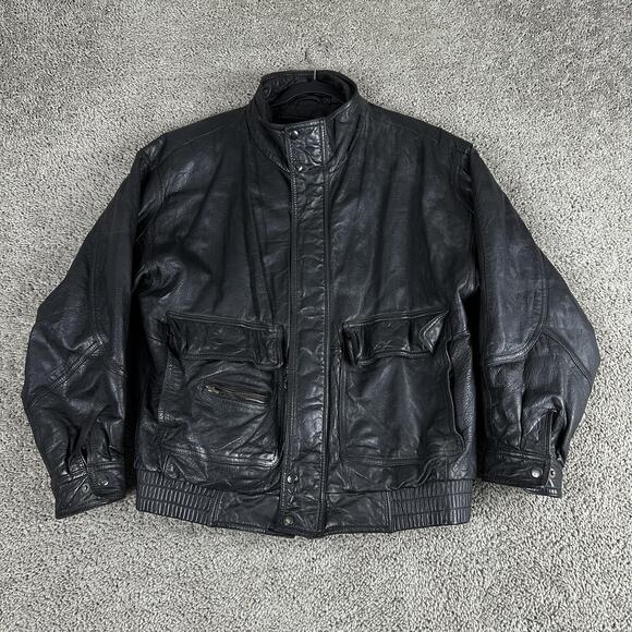 Vintage Members Only Jacket Mens L Leather Full Zip Pockets Biker Coat 90s READ